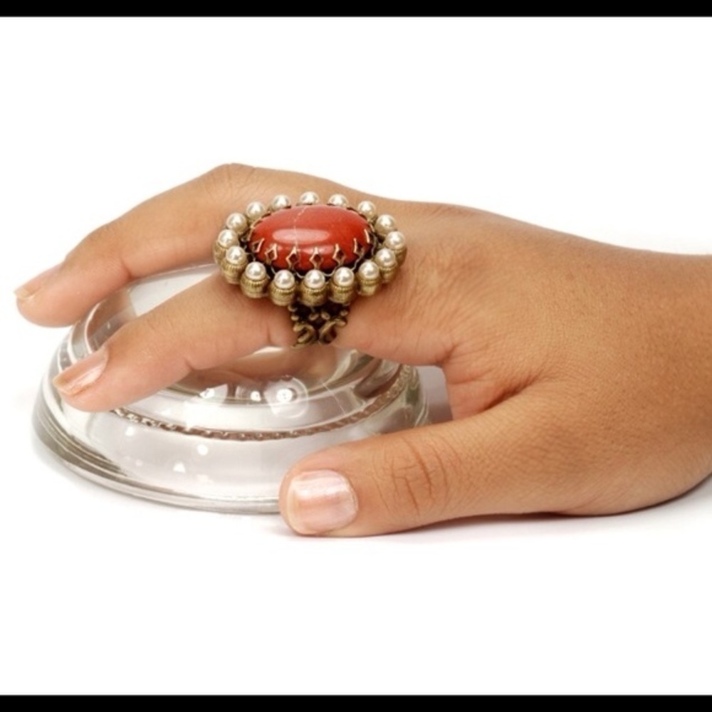 Jasper and pearl adjustable ring